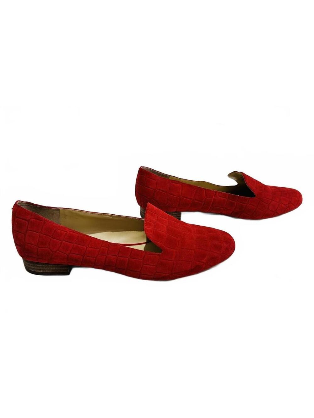 Vince Camuto Red Textured Suede Loafers Ballet Flats with Croc Embossed Size 9.5